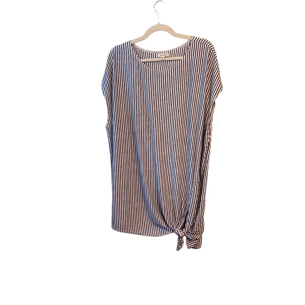 Max Studio Side Knot Cap Sleeve Striped Top 3X